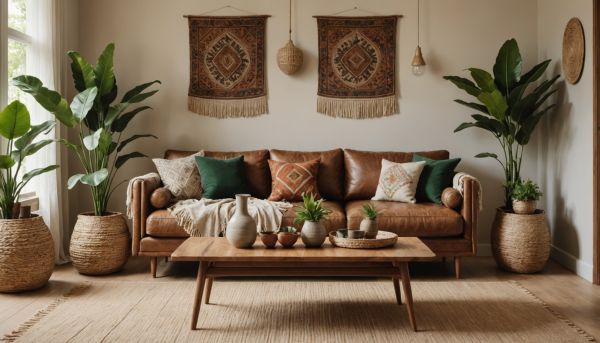 Déco bohème et mobilier en bois pour le salon